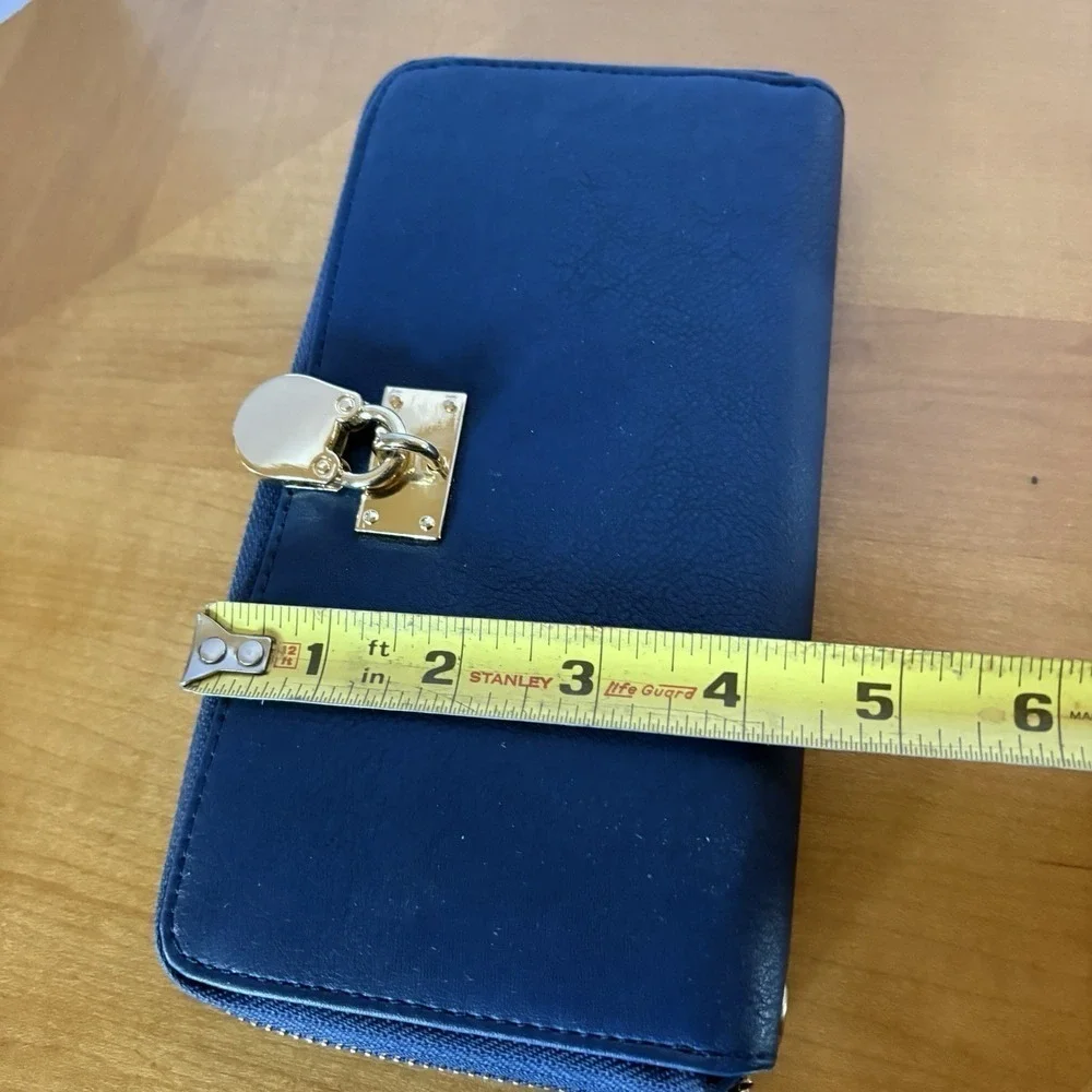 Blue/Teal Zip Around Wallet Gold Padlock‎ Accent Accordion Organizer Clutch Coin